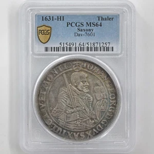 1631 - HI Germany Kingdom of Saxony Georg I 1 Thaler Silver Coin PCGS MS 64 - Picture 1 of 4