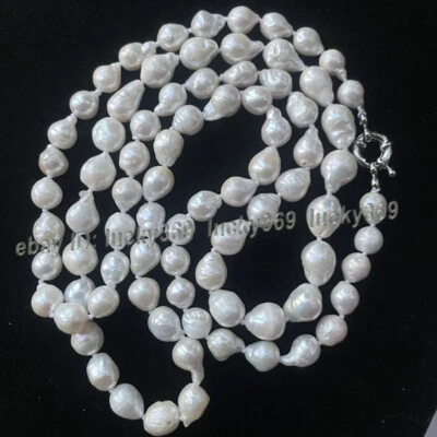 Collar Largo 36" 8-10mm Natural Mar del Sur Blanco Barroco Renacido Keshi Perla Nudo Foto 1 de 4