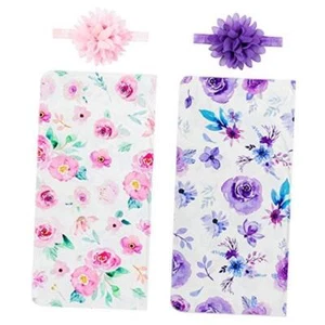 Newborn Baby Swaddle Blankets Headband Sets Including 2 Pack of A: Pink+purple - Picture 1 of 7