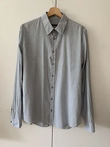 Camisa Gucci Para Hombre Calce Ajustado Manga Larga Rayas Gris Azul Claro Talla 16.5" EU 42 - Imagen 1 de 19