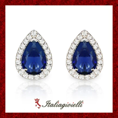 Fiabeschi Orecchini Goccia tipo Zaffiro in Argento 925 Rodiato Oro Bianco - Immagine 1 di 4