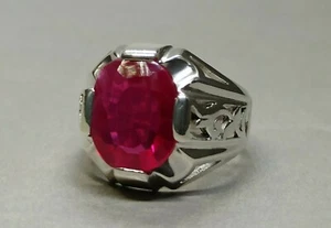 Oval Cut Deep Red Ruby Men Elegant Ring Sterling Silver 925 Handmade Yaqoot Ring - Picture 1 of 12