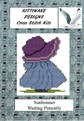 Sunbonnet Waiting Patiently Cross Stitch Kit Kittiwake. Beginners Kit