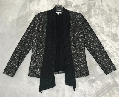 Chaqueta Alberto Makali para mujer pequeña negra tostada plateada frente abierto chal cuello Foto 1 de 4