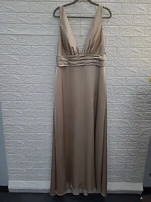 Nuevo Vestido de Dama de Honor Kennedy Azul Sin Mangas Satén Taupe Talla 14 Foto 1 de 4