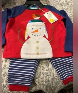 Baby Mini Boden Snowman Applique Long Sleeve T-Shirt Joggers Set Pants 0-3 Mos - Picture 1 of 4
