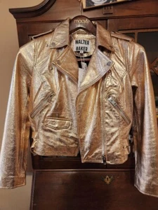 Walter Baker Gold Lamb Leather Moto Jacket - Picture 1 of 5