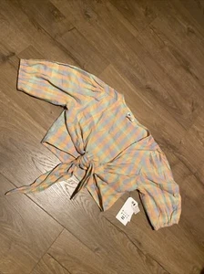 BNWT Billa Bong Short Sleeve Tie Up Cropped Shirt Crop Top Orange Size 6 RRP £60 - Picture 1 of 7