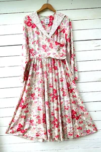 Gorgeous Laura Ashley Vintage maxi prairie dress lace collar cream floral S - Picture 1 of 12