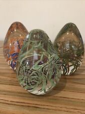 glass egg shaped paperweight  swirl art 4,5"/5" bundle of 3 multicoloured