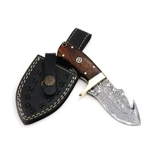 Custom Handmade Skinner knife Damascus steel wood handle Brass spacers