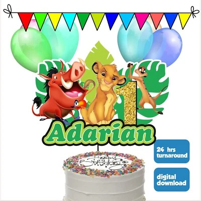 Digital #02 Lion King Simba Cake Topper Personalized Name Age Happy Birthday - Image 1 of 4