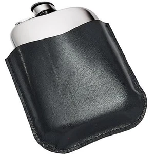 6 Unzen Zinn Flachmann in schwarzem Echtleder Etui perfekt zum Gravieren - Bild 1 von 3