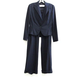 Ralph Lauren Blazer Pants Suit Womens 6 Navy Pinstripe Wool Cashmere Black Label - Picture 1 of 23