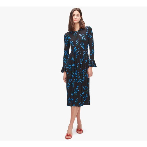 Abito midi floreale Kate Spade Sea Breeze manica svasata nero e blu donna tg 00