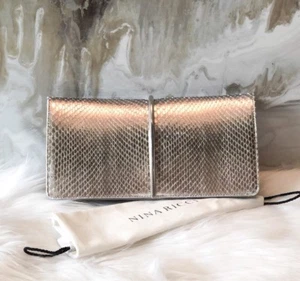 Seltene $ 1895 Nina Ricci silber metallic Python Bogen Kupplung - Bild 1 von 9
