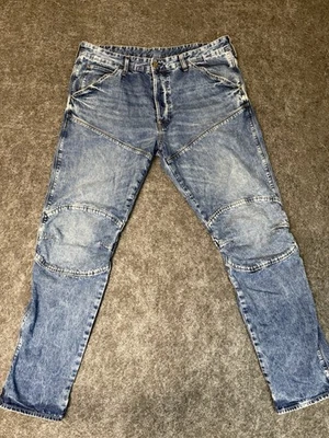 Jeans masculino G-Star RAW 5620 3D com zíper no joelho tamanho 36x32 lavagem escura magro desgastado - Imagem 1 de 4