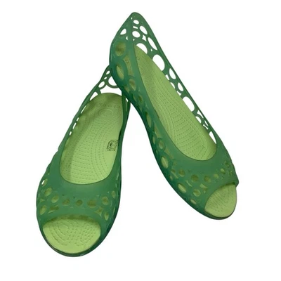 Crocs Womens Size 10 Green Jelly Peep Toe Ballet Adrina Flat Slip On - Image 1 of 4