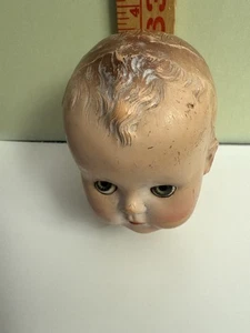 Vtg DOLL HEAD FROM MAGIC SKIN DOLL EYES INTACT-WOOD "PLUG" ABT 4" SALVAGE - Picture 1 of 10