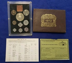 1972 India Republic 9 Coin SILVER PROOF set in Original Brown folder LšK - RARE - Picture 1 of 3