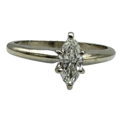14K SOLID WHITE GOLD .41CT NATURAL MARQUISE DIAMOND RING Size 6.5 - Image 1 of 4