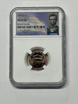 2025 D Lincoln Shield NGC MS67 RD Signature Portrait Labels - Image 1 of 3