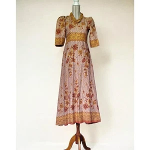 Vintage handmade cotton floral block print maxi prairie dress with puff sleeves! - Picture 1 of 10