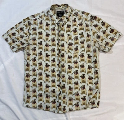 Camisa Alpha Beta Bulldog Estampado Completo Manga Corta Con Botones Para Hombre Bolsillo Medio Foto 1 de 4