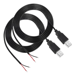 USB 2.0 Male Plug 2-Pin Bare Wire Power/Data Pigtail Cable (2M, 2-Pack) - Black - Picture 1 of 4