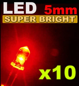 411/10# LED Rouge 5mm 10pcs + résistance 6000mcd - Imagen 1 de 1