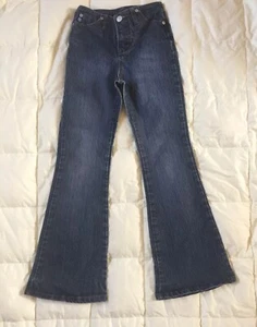 VINTAGE Meow Genes Flare Bottom Blue Jeans, Size 8 Slim - Picture 1 of 12