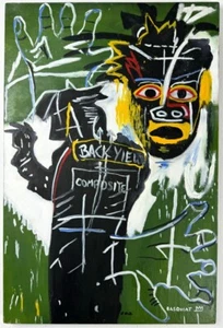 Jean-Michel Basquiat (Handmade) Oil On Canvas Signed & Stamped Painting,Vtg Art - Picture 1 of 4