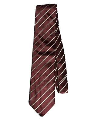 Gravata de seda masculina Prada marrom bordô padrão listrado vermelho feita na Itália - Imagem 1 de 4