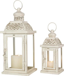 Large Lantern Decorative Outdoor & Indoor, Set of 2 (14’’&10’’) Metal Candle Lan - Picture 1 of 15