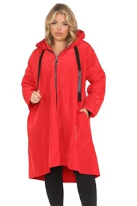 Womens Italian A Line Dip Hem Oversized Hooded Rain Mac Festival Ladies Jacket - Picture 1 of 67