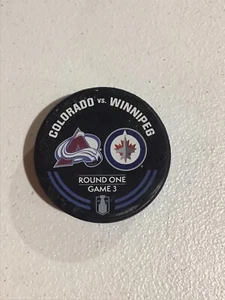 COLORADO AVALANCHE Vs WINNIPEG JETS 2024 Playoffs Game 3 Official Warmup Puck - Picture 1 of 2