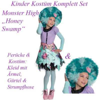 RUBIES KINDER MONSTER HIGH HONEY SWAMP KOSTÜM & PERÜCKE # Fasching Karneval Kleid Party