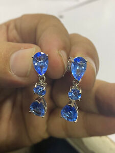 Drop Dangle Earrings Simulated Blue Sapphire Sterling Silver Pre-owned Jewelry