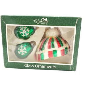Drei Fäustlinge & Hut Glas Ornamente mundgeblasen rot grün Baum Merkur NEU Christus - Bild 1 von 4