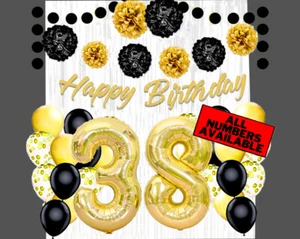Gold & Black 38th Birthday Decorations - 40" Number Balloons & More -Boy or Girl - Picture 1 of 5