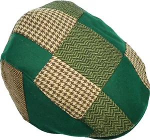 Men's Patch Herringbone Tweed Cap Gatsby Cabbie Hat Driving Flat Newsboy K-Green - Picture 1 of 17