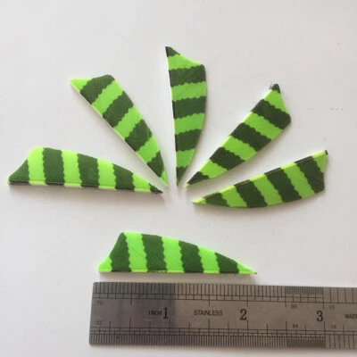 50PCS 2inch Striped Fluorescent Green Shield Fletches Feathers Fletching RW LW - Image 1 of 4