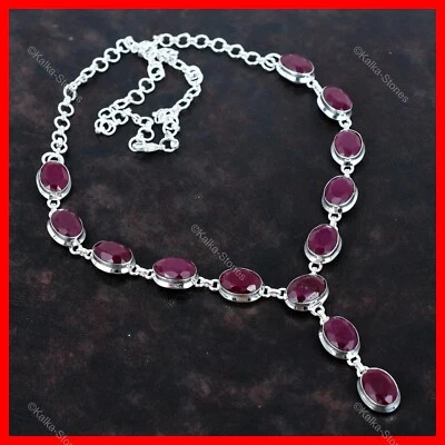 Friendship Day Deal Kashmir Rubi Gemstone Chain Necklace Jewelry Sterling Silver - Image 1 of 4