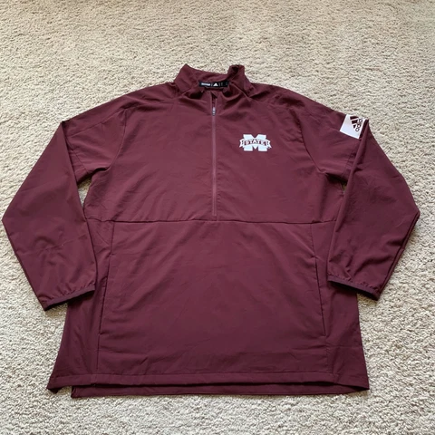 Mississippi State Bulldogs Jacket Mens Large Maroon Half-Zip Side Slit Adidas Cover