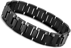 8.0" Mens Sleek Black Linkage Tungsten Bracelet + Fancy Box - Picture 1 of 5