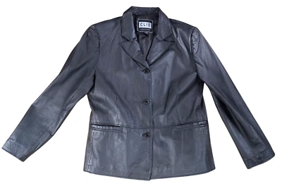 Chaqueta Clio 100 % cuero negra para mujer talla PL 3 botones cuello pico forrada Foto 1 de 4