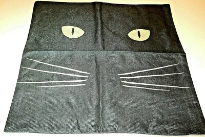 Square Cotton Canvas Big Eyed Black Cat Face Pillow Cover 17" x 17" NEW (#65) - Image 1 of 4