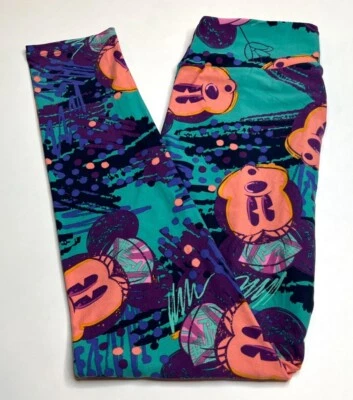 NEW LuLaRoe OS DISNEY Leggings TURQUOISE Blue GRAFFITI Polka Dot MINNIE Mouse - Image 1 of 4