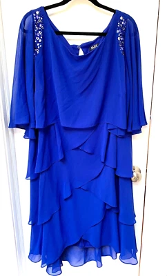  VESTIDO DE GASA FLUIDO AZUL REAL "SLNY" TALLA GRANDE 24W CON ADORNO DE CUENTAS Foto 1 de 4