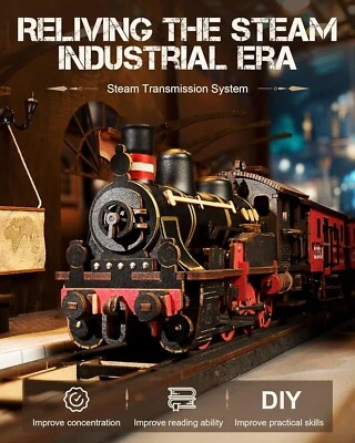Robotime Steam Travel Train Model Mechanical 3D Wooden Puzzle DIY Building Toy - Image 1 of 4